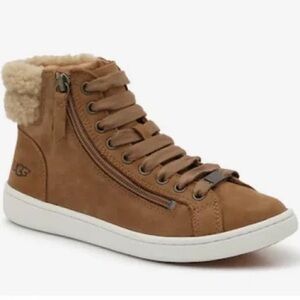 UGG Women's ‘Olive’ Tan Suede High-Top Sneakers with Shearling Collar NEW